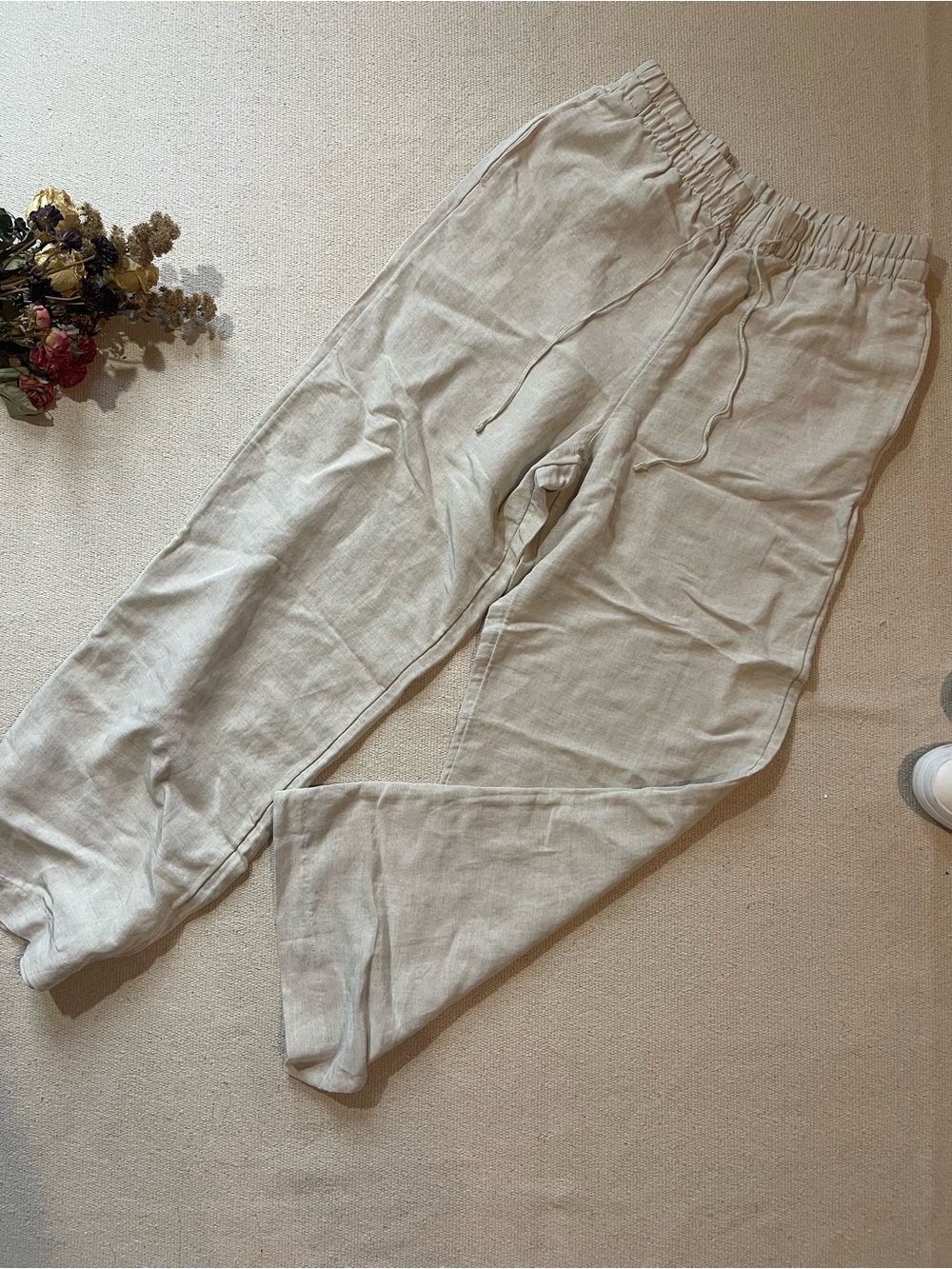 H&M Linen Blend Drawstring Joggers — Natural / Oatmeal — Size S